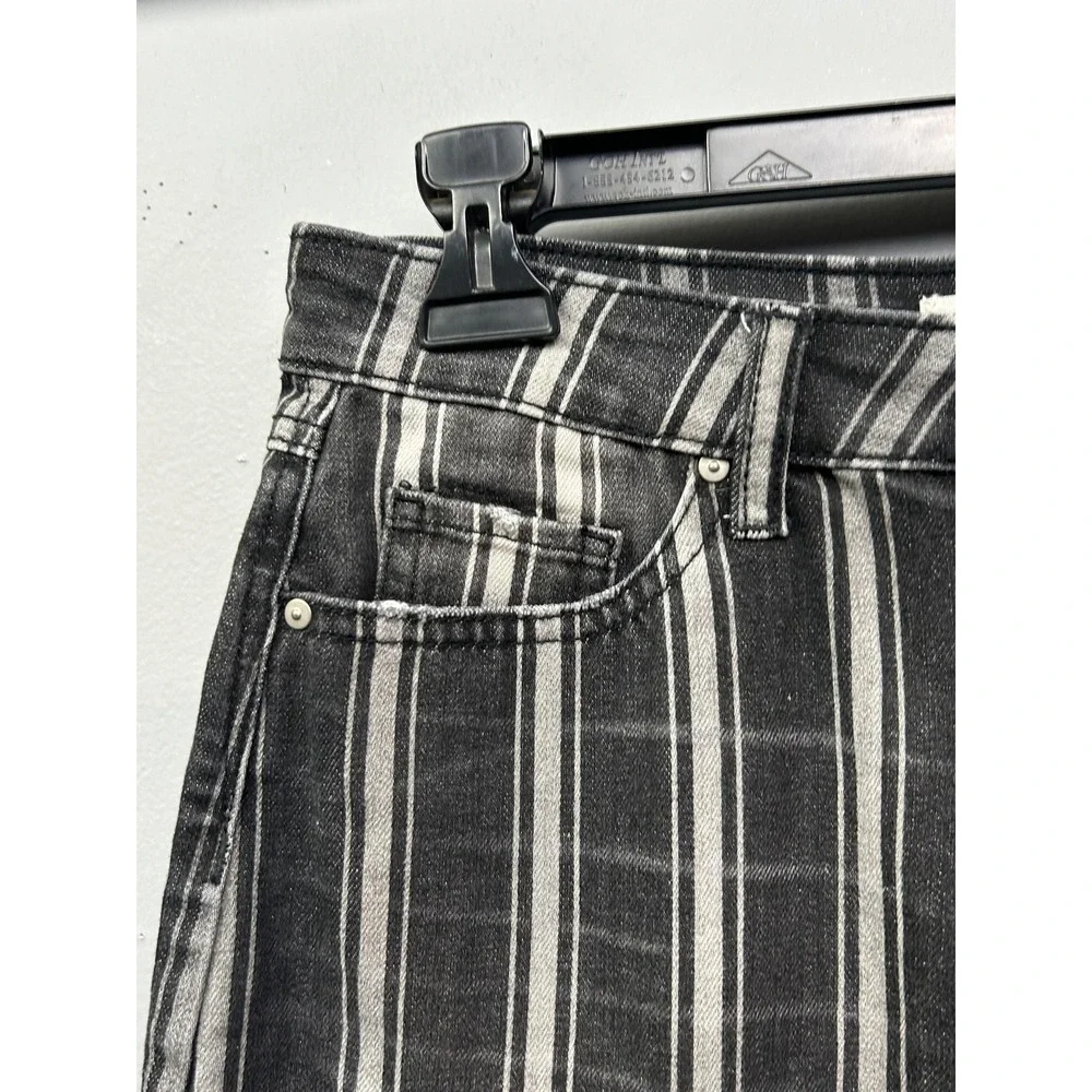 Sky and Sparrow Denim Skirt Womens 3 Black White Striped Raw Hem Mini Skirt Edgy
